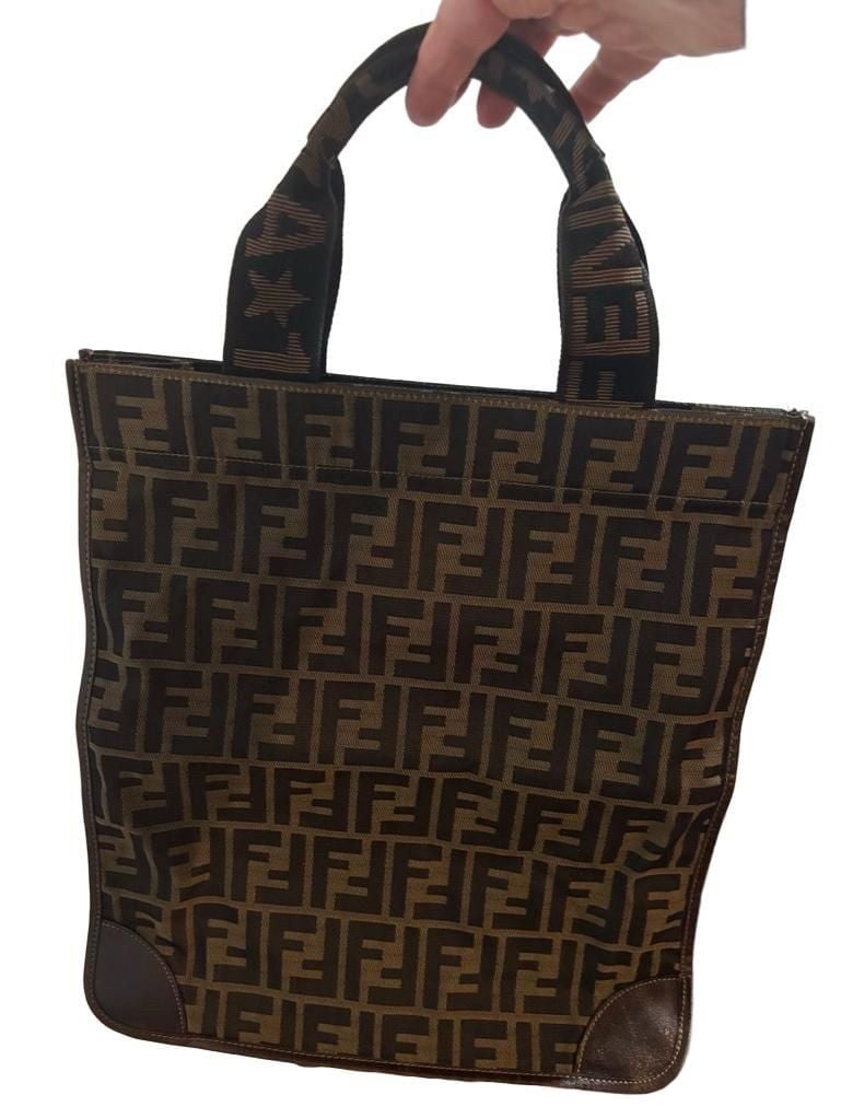 Fendi Zucchino FF Logo Brown Canvas Tote Bag 2