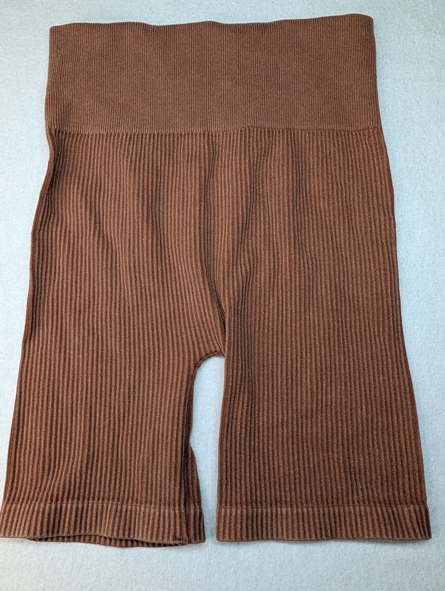 AURA Ribbed Workout Set Tank Top Biker Shorts XXS/XS Brown C162-W 6