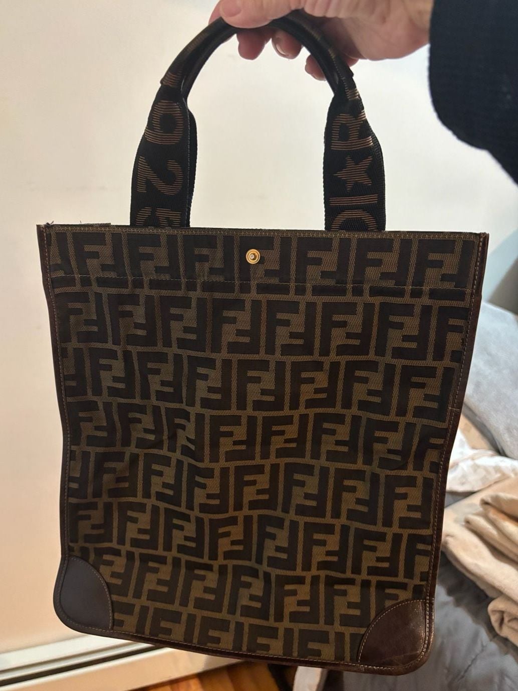 Fendi Zucchino FF Logo Brown Canvas Tote Bag 3