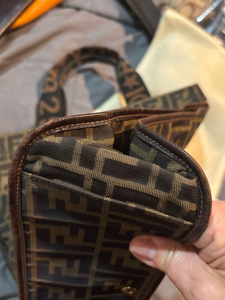 Fendi Zucchino FF Logo Brown Canvas Tote Bag 4