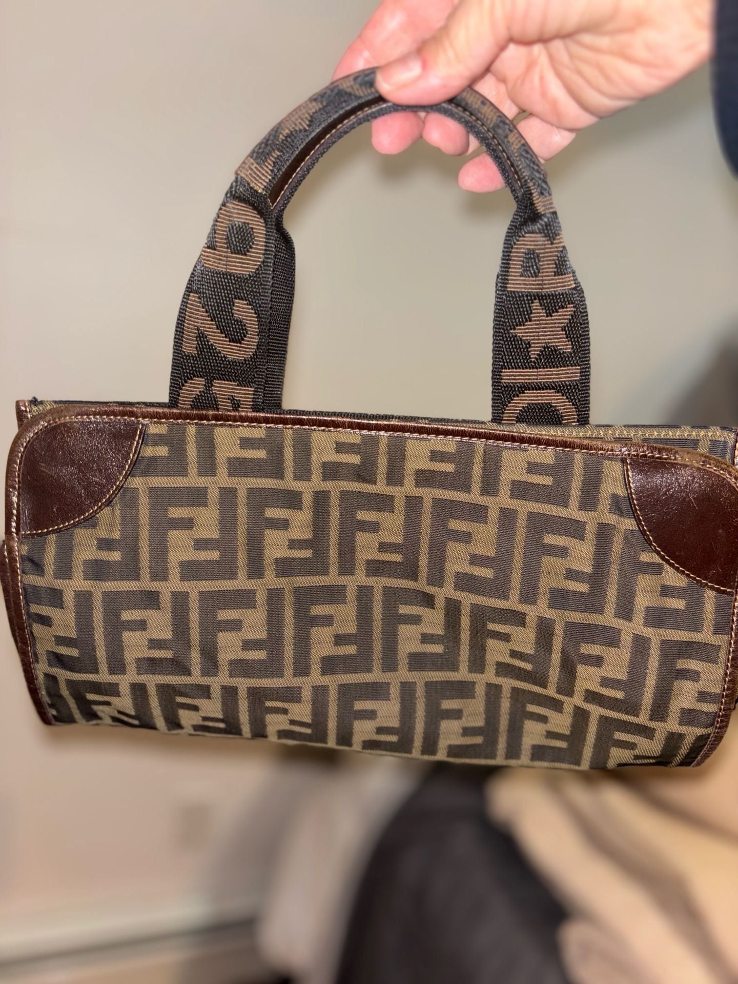 Fendi Zucchino FF Logo Brown Canvas Tote Bag 6