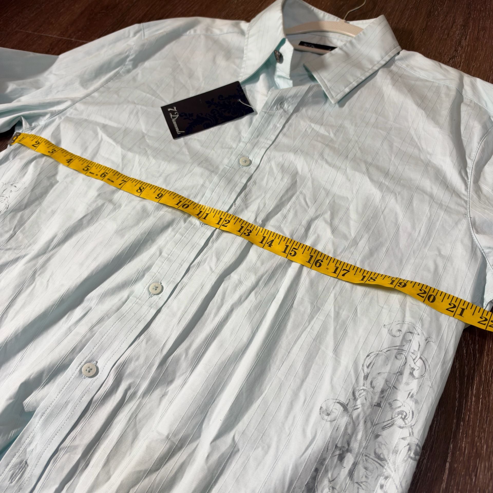 7 Diamonds Y2K Long Sleeve Button Down Shirt Size XL Light Blue Black 6