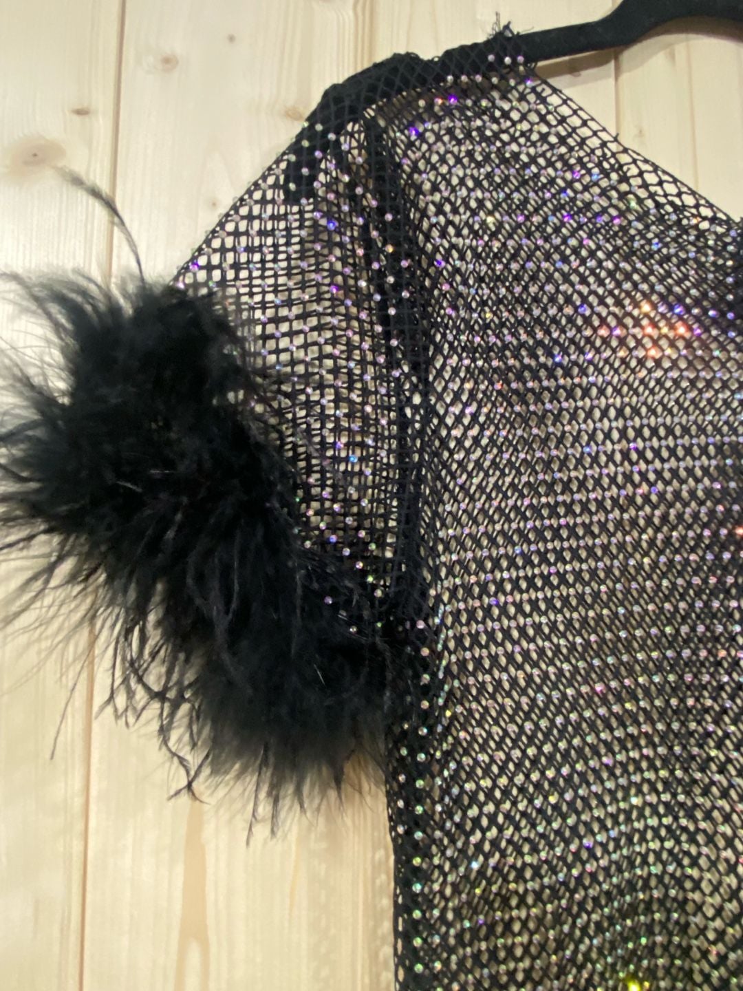 Windsor Rhinestone Mesh Top Size S Black Feather Trim 3