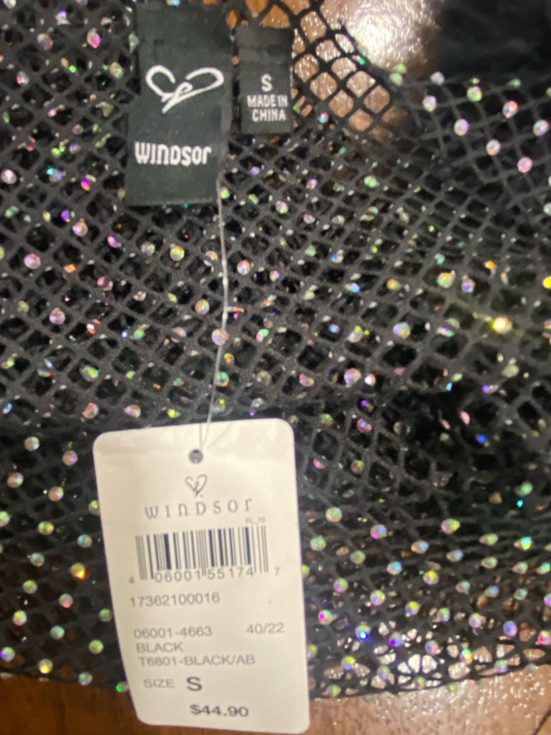 Windsor Rhinestone Mesh Top Size S Black Feather Trim 6