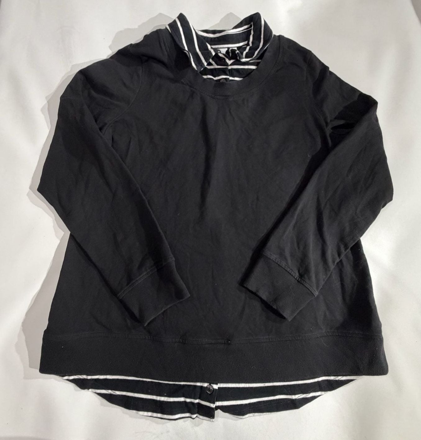 Denim & Co. Black 2-in-1 Layered Striped Collar Top Size M 2