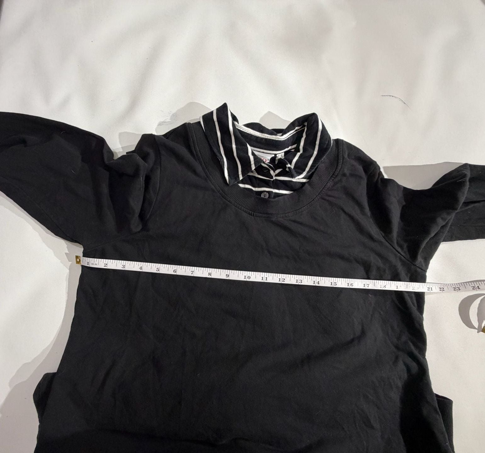 Denim & Co. Black 2-in-1 Layered Striped Collar Top Size M 4