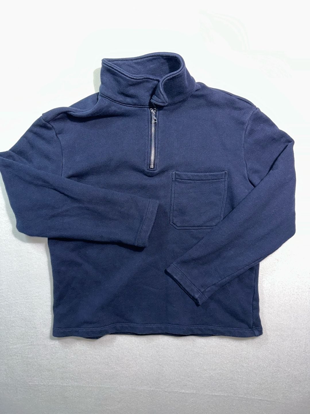 H&M Quarter Zip Pullover Navy Blue Pocket Sweatshirt 2