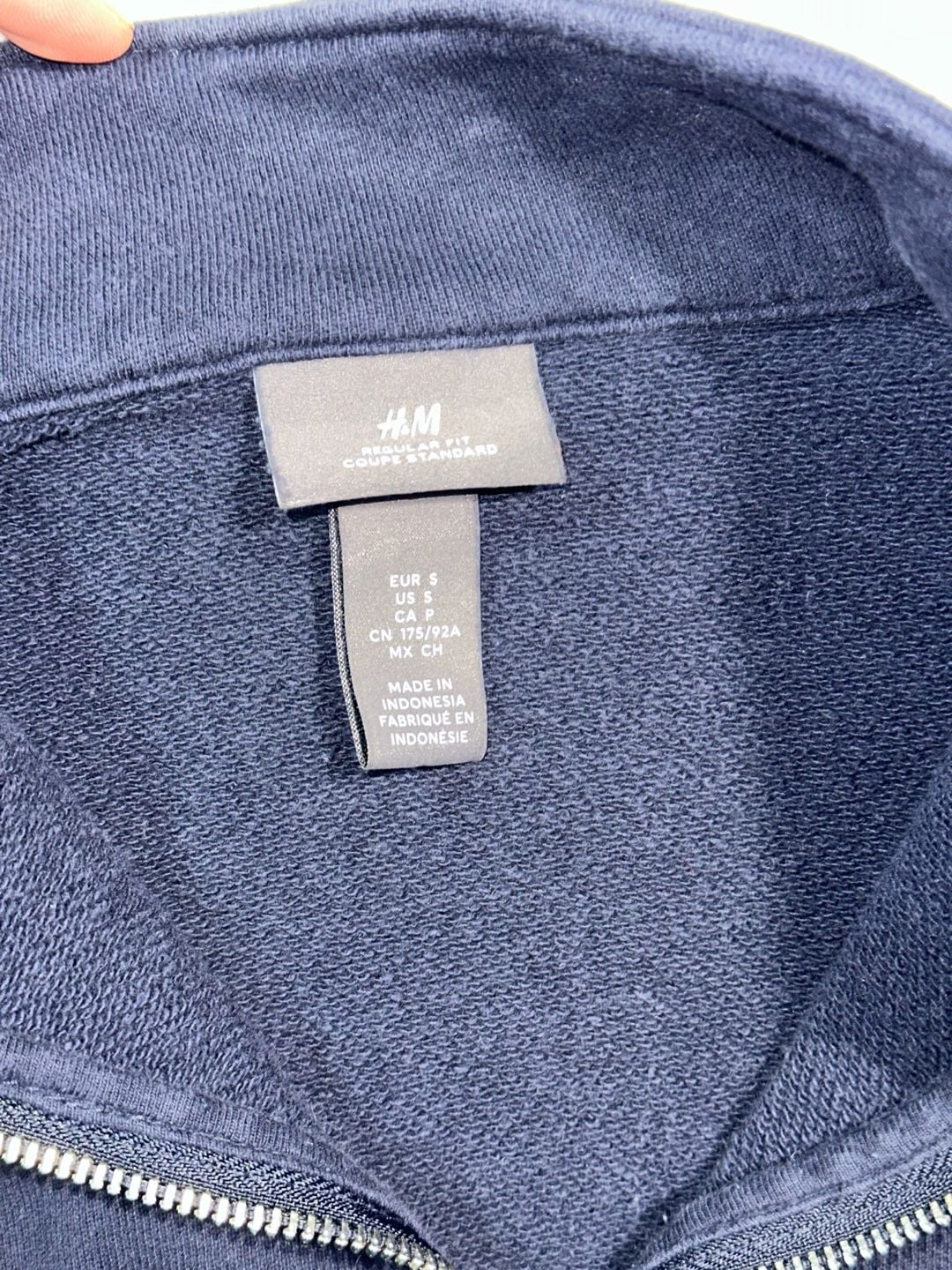 H&M Quarter Zip Pullover Navy Blue Pocket Sweatshirt 5