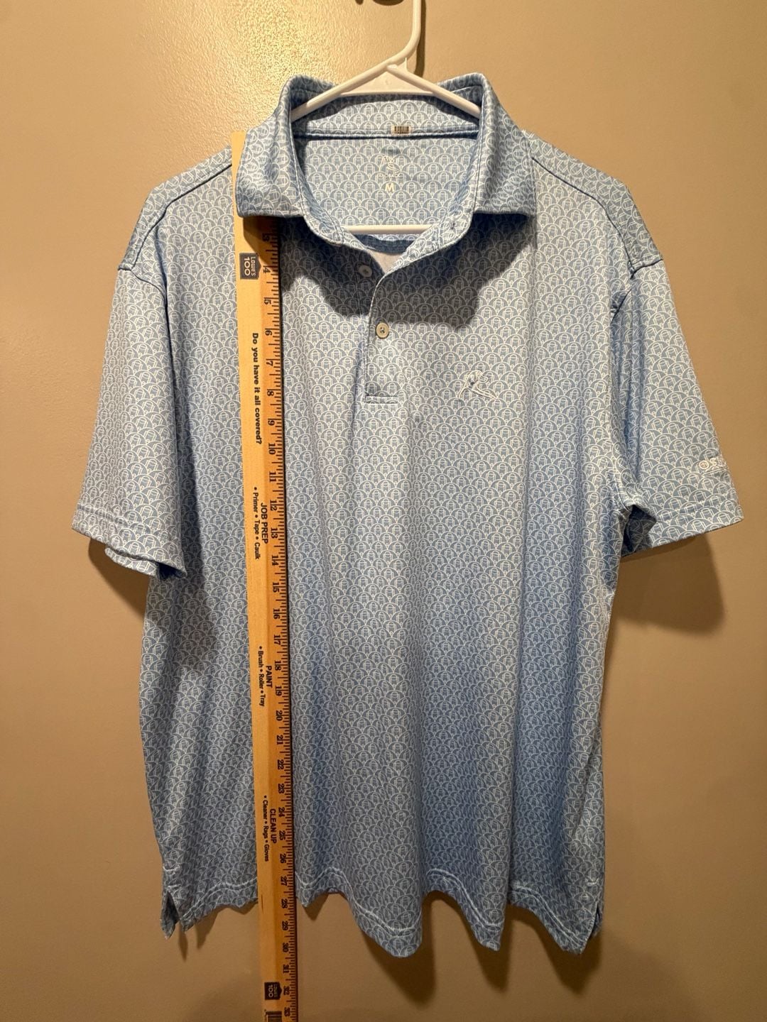 Rhoback Performance Polo Shirt Size M Light Blue Patterned Golf 7