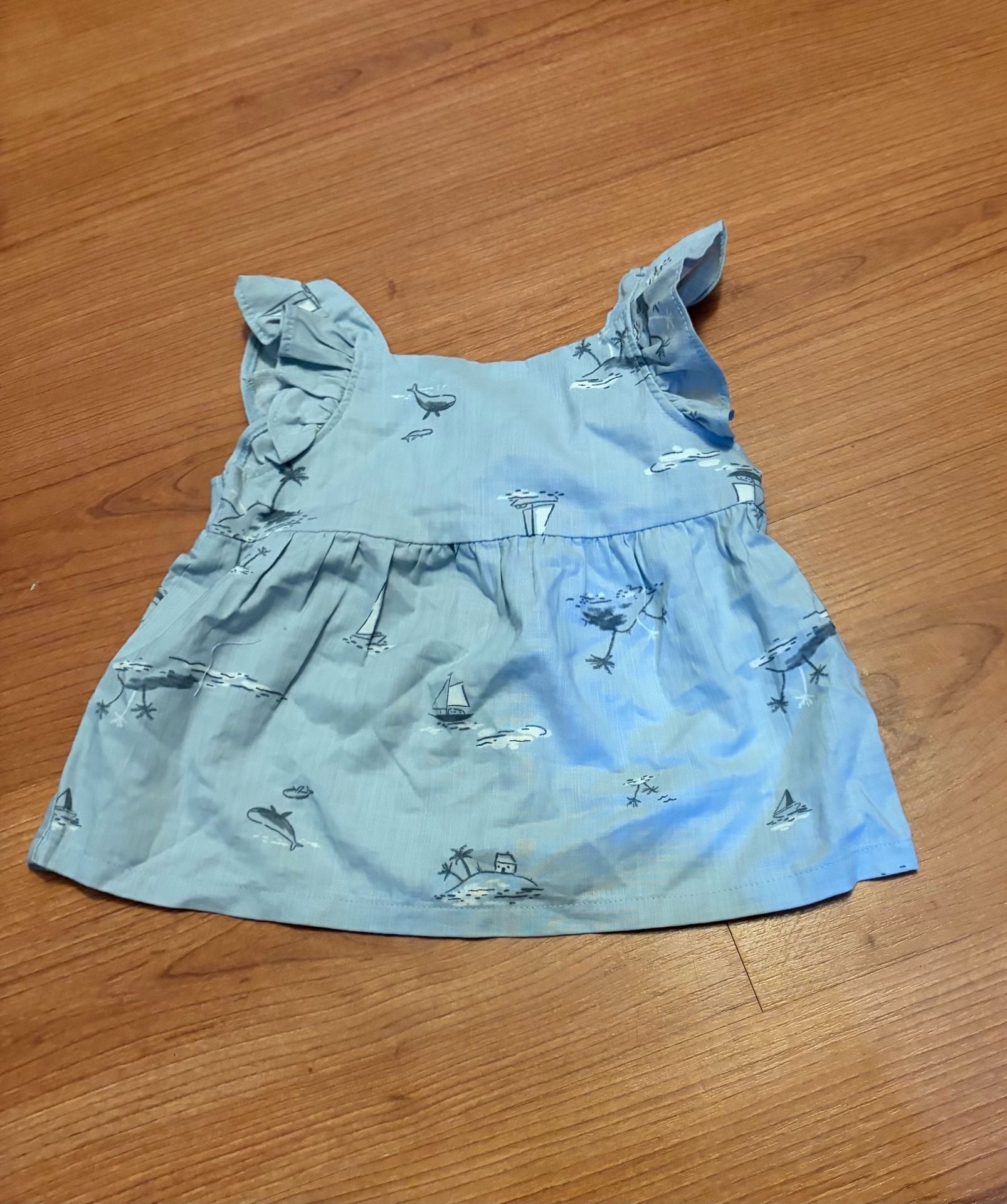 Carter's Ocean Print Dress Size 12m Blue Ruffle Sleeves 2