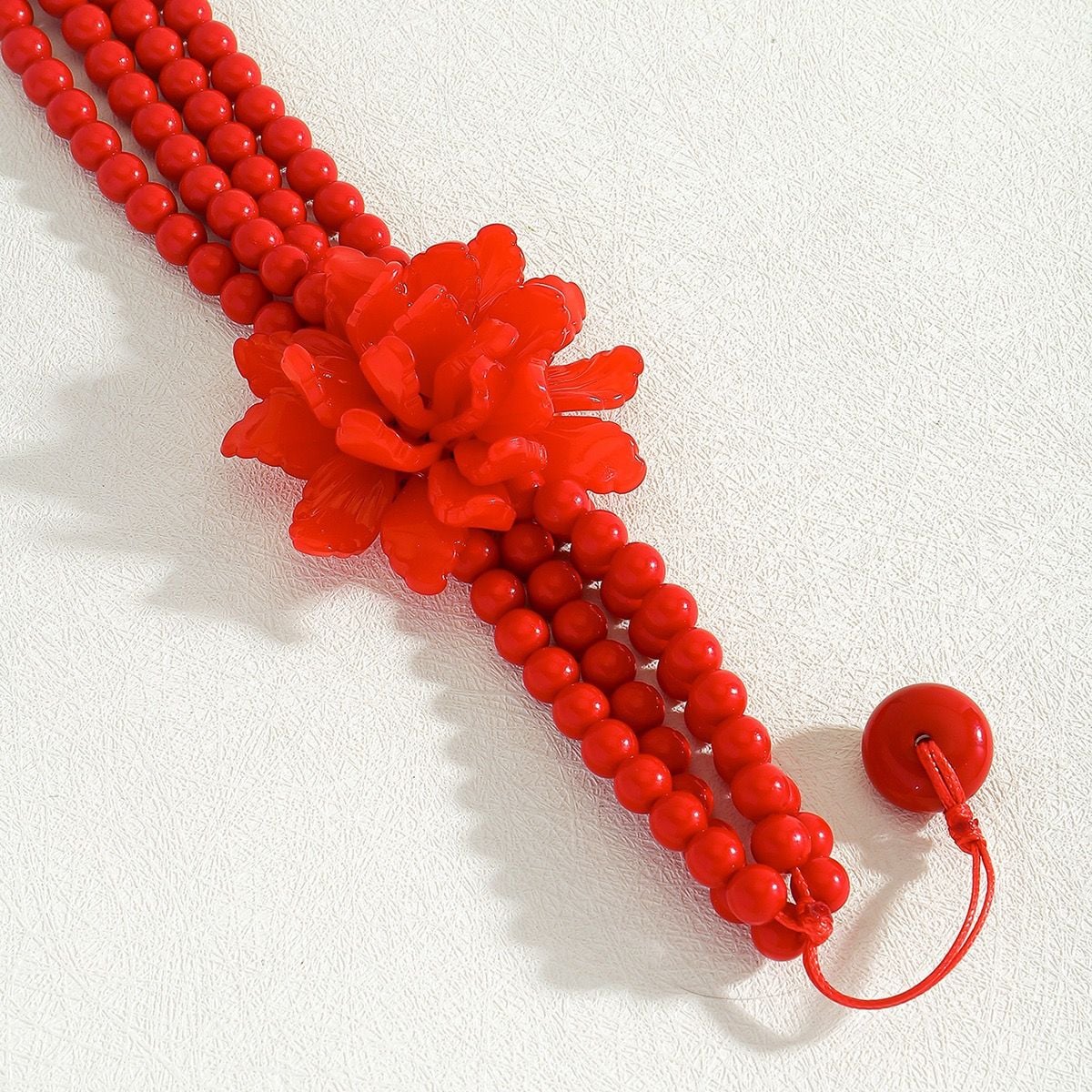 Red Multi-Strand Beaded Flower Statement Choker Necklace 5