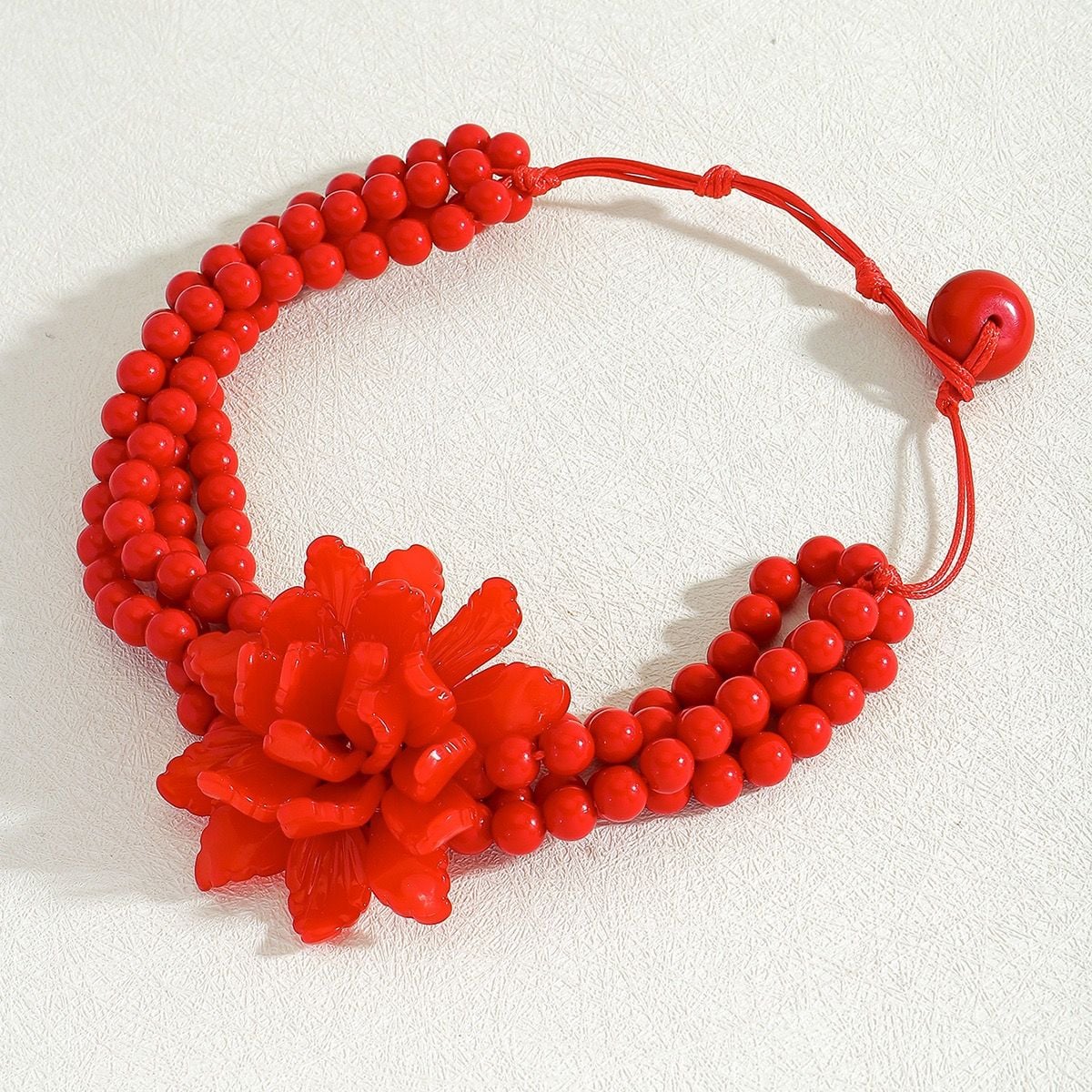 Red Multi-Strand Beaded Flower Statement Choker Necklace 7