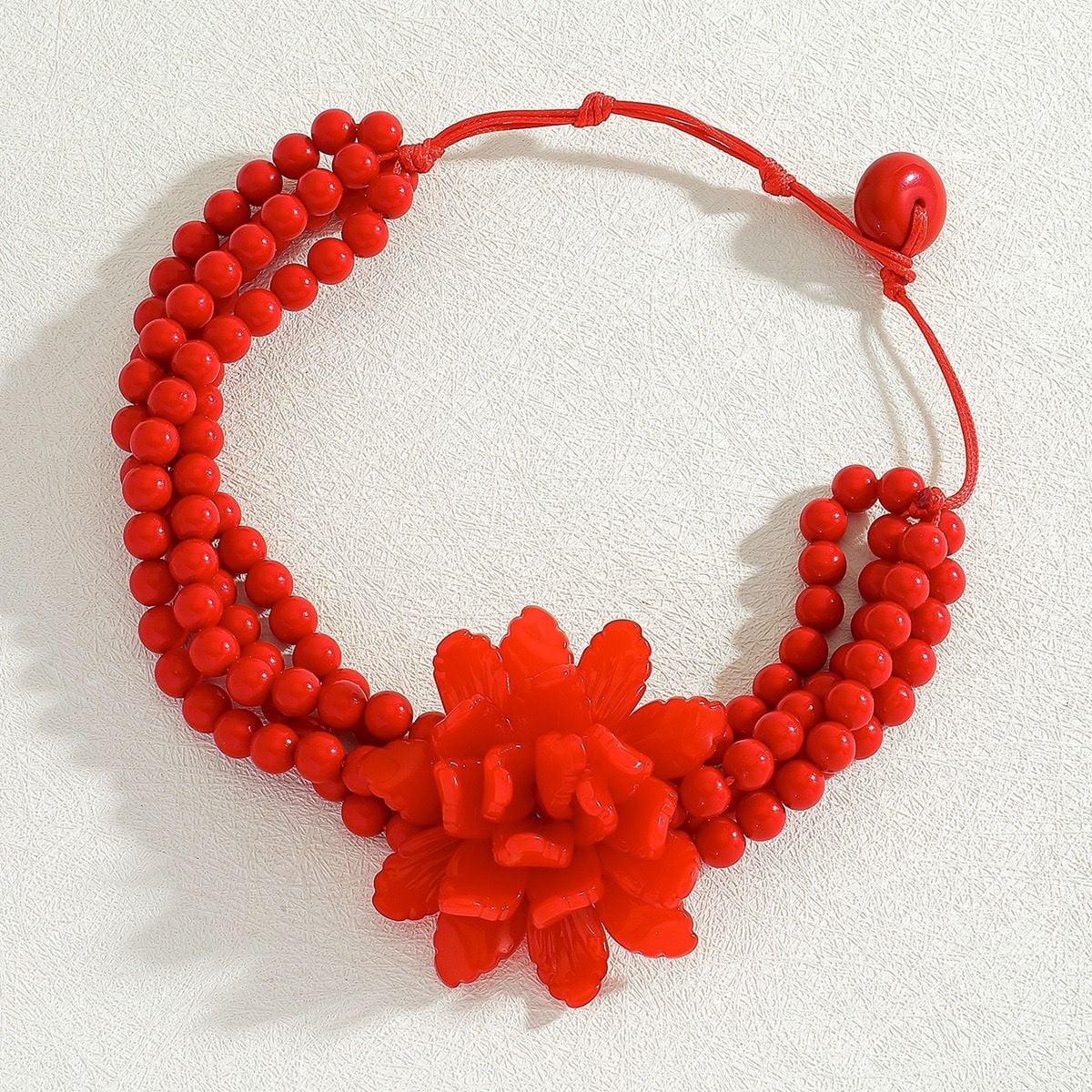 Red Multi-Strand Beaded Flower Statement Choker Necklace 8