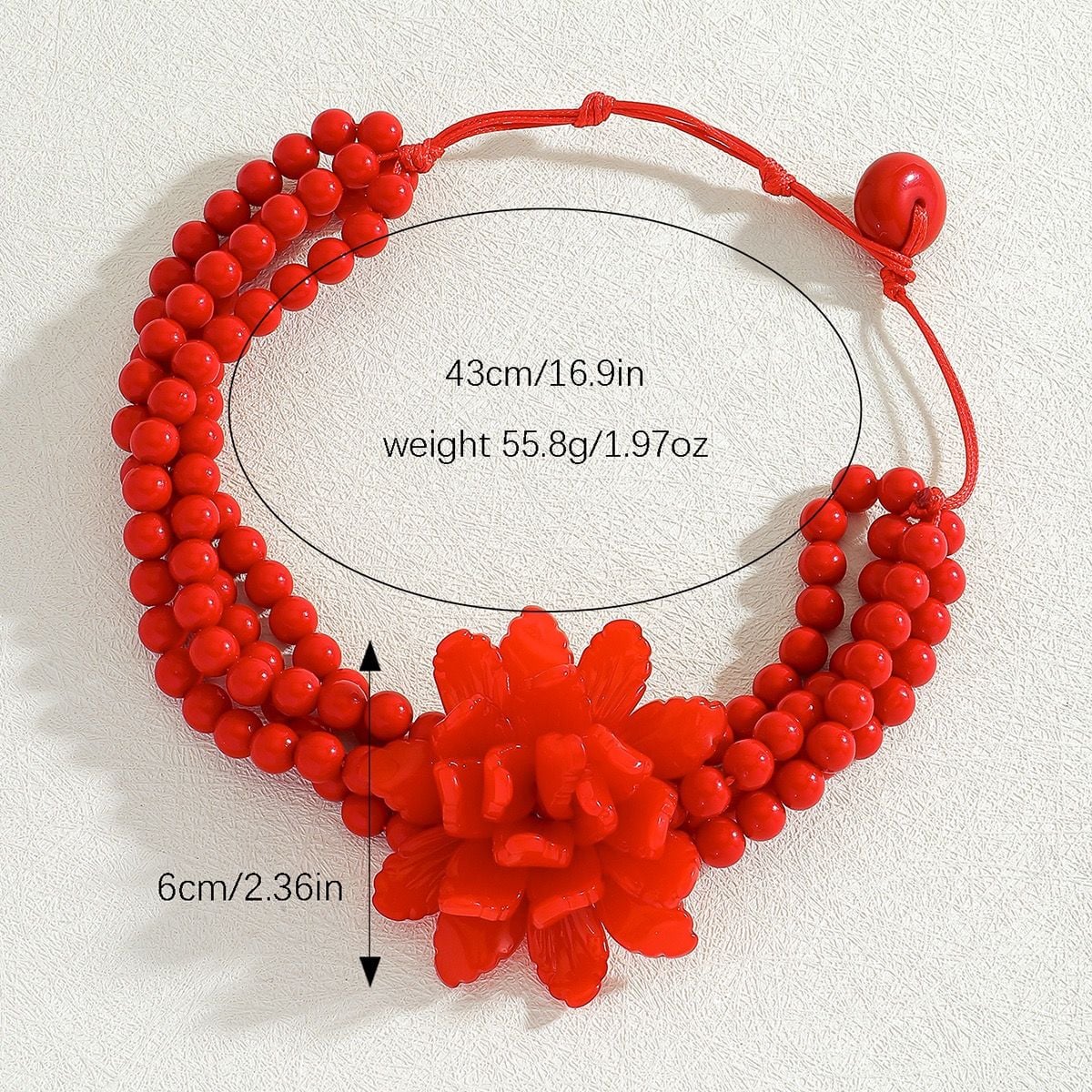 Red Multi-Strand Beaded Flower Statement Choker Necklace 9