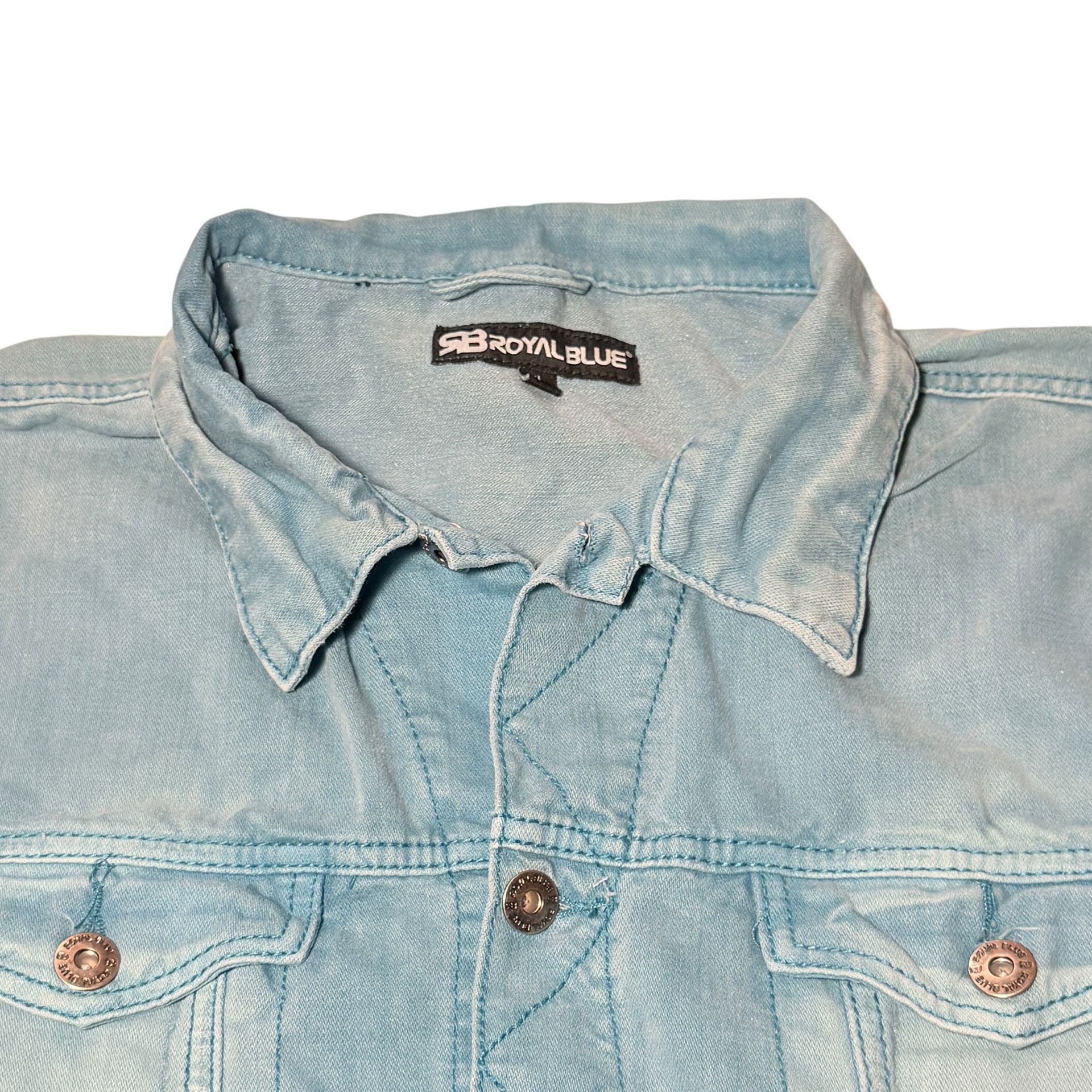 Royal Blue Denim Jacket Size XL Blue Cotton Blend Button Up 3