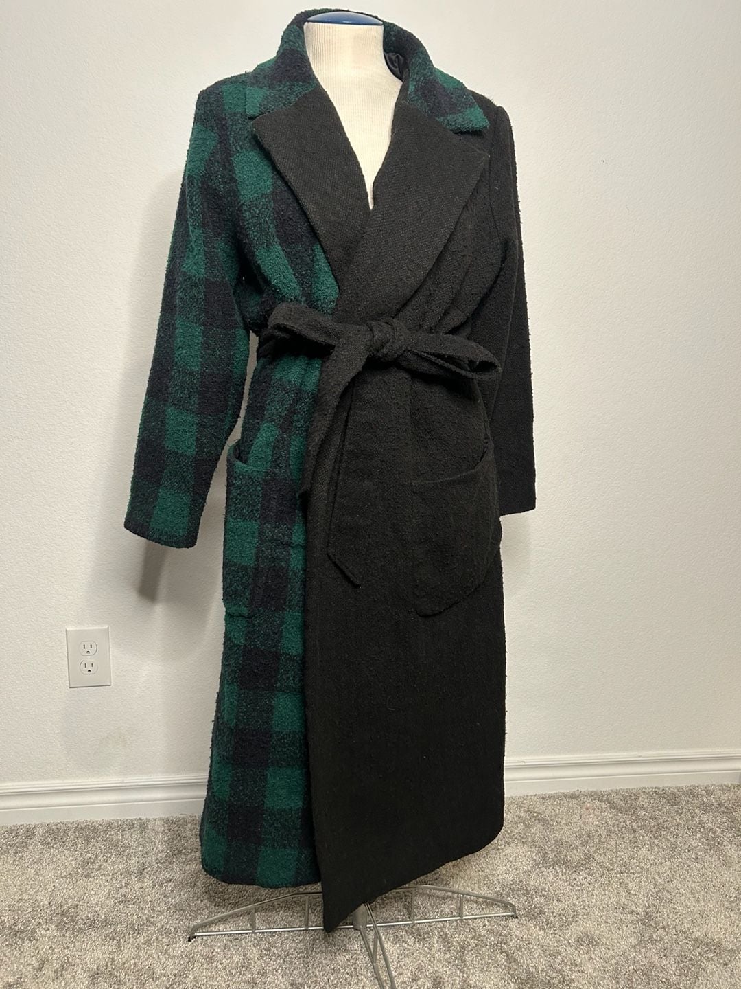 Hutch Half Plaid Overcoat Coat Belted Wrap Wool Blend Plus Size 2X ..., 2