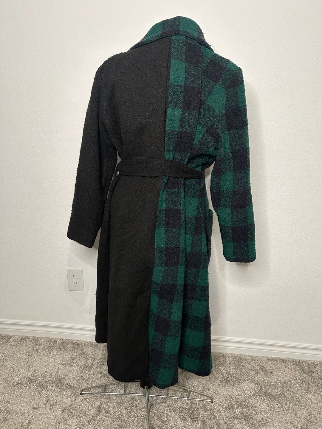 Hutch Half Plaid Overcoat Coat Belted Wrap Wool Blend Plus Size 2X ..., 3