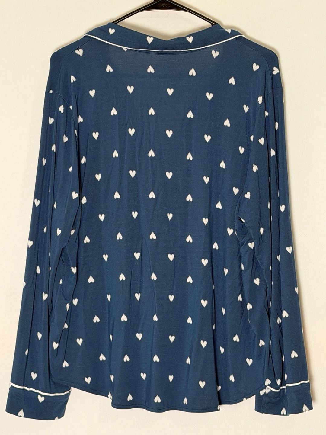 Victoria's Secret Modal Pajama Top Blue White Hearts Long Sleeve XL SHORT 3