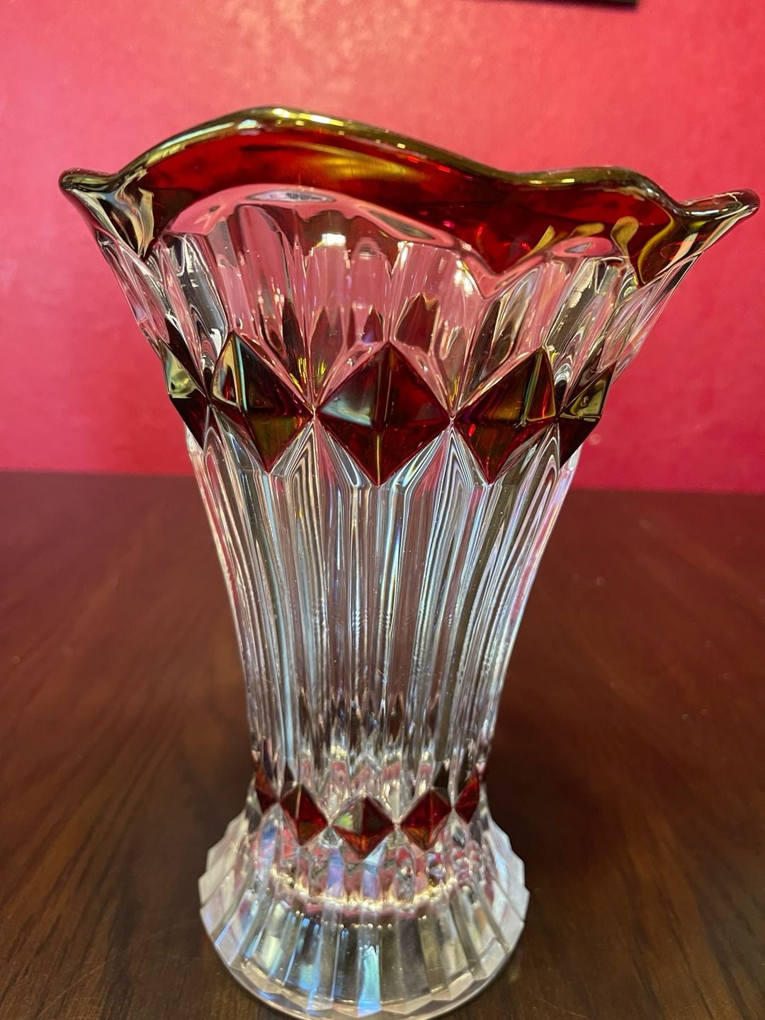 Vntg Anna Hütte Bleikristall "Mercedes" pattern 24% lead crystal ruby flash vase 4