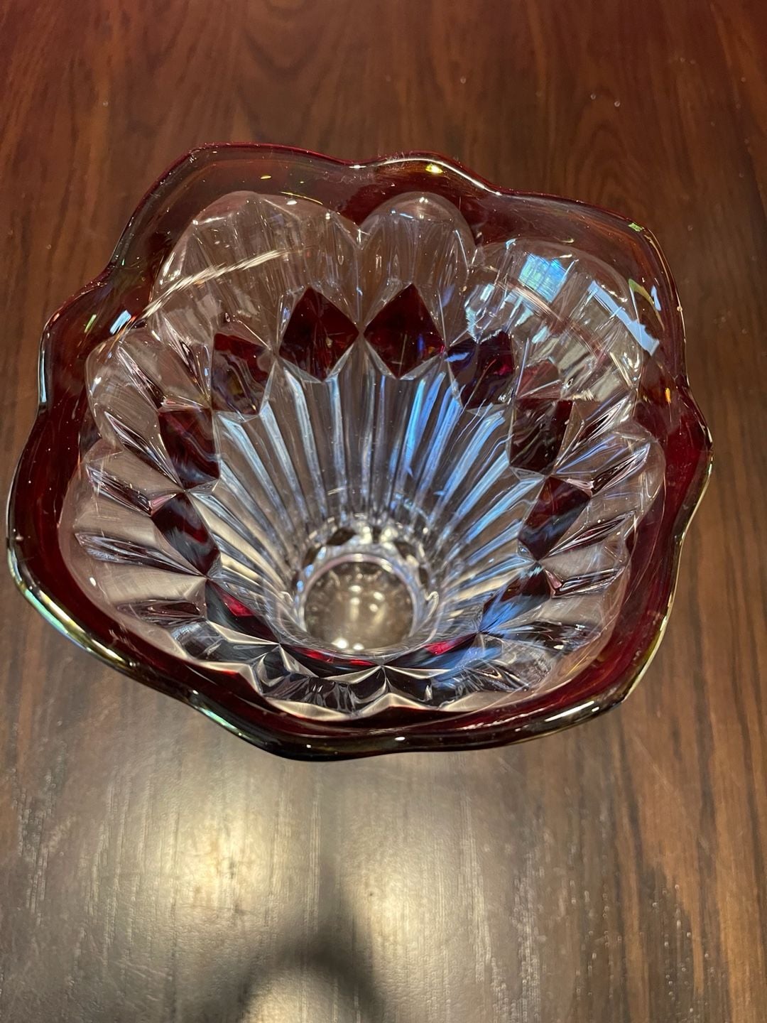 Vntg Anna Hütte Bleikristall "Mercedes" pattern 24% lead crystal ruby flash vase 6
