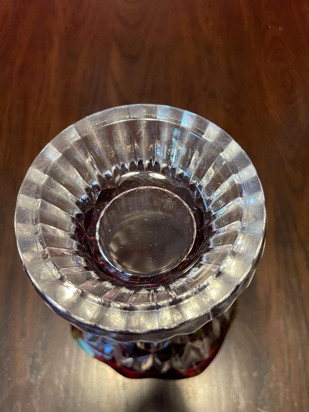 Vntg Anna Hütte Bleikristall "Mercedes" pattern 24% lead crystal ruby flash vase 7