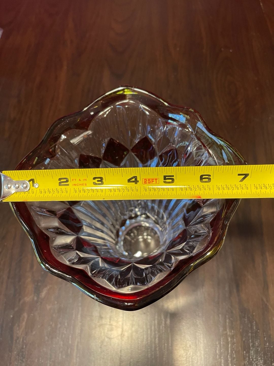 Vntg Anna Hütte Bleikristall "Mercedes" pattern 24% lead crystal ruby flash vase 9