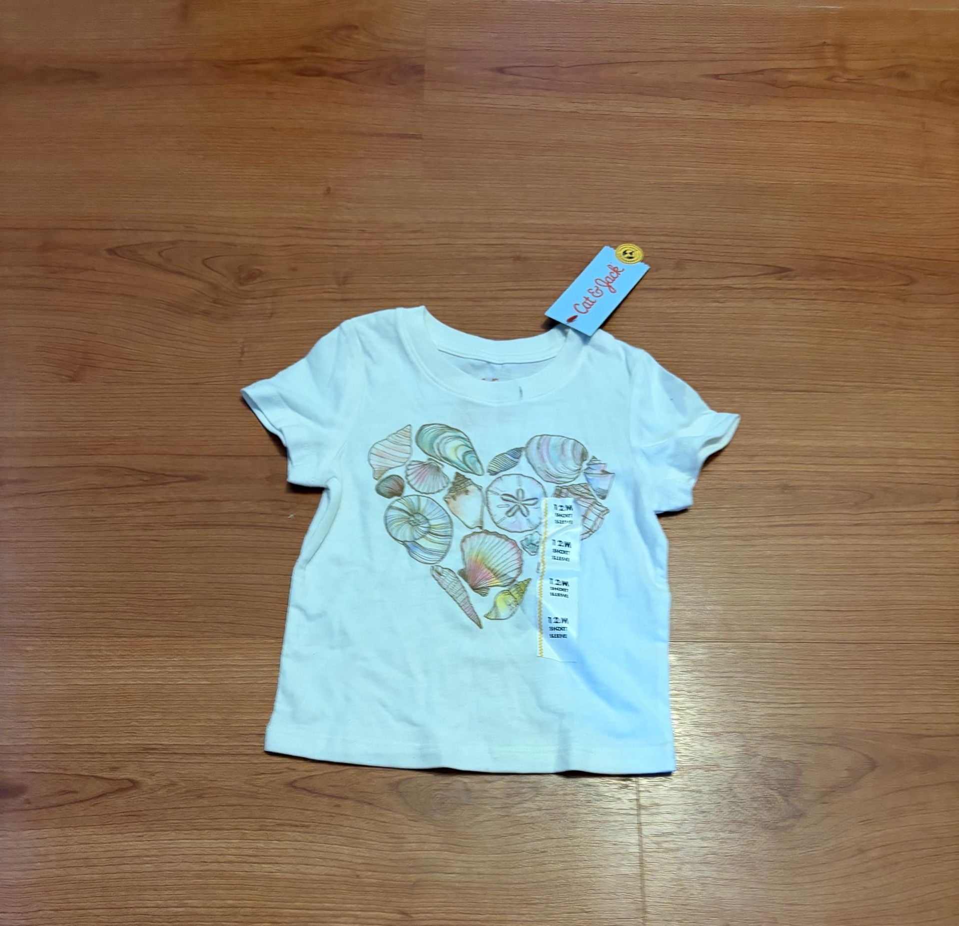 Cat & Jack Seashell Heart Graphic T-Shirt Size 12M White 2