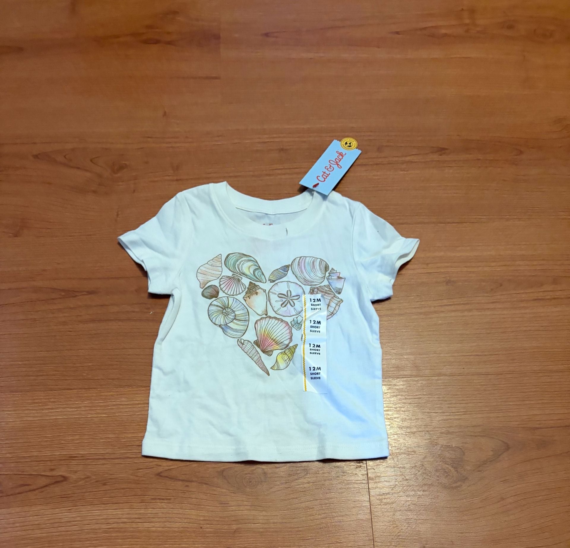 Cat & Jack Seashell Heart Graphic T-Shirt Size 12M White 3