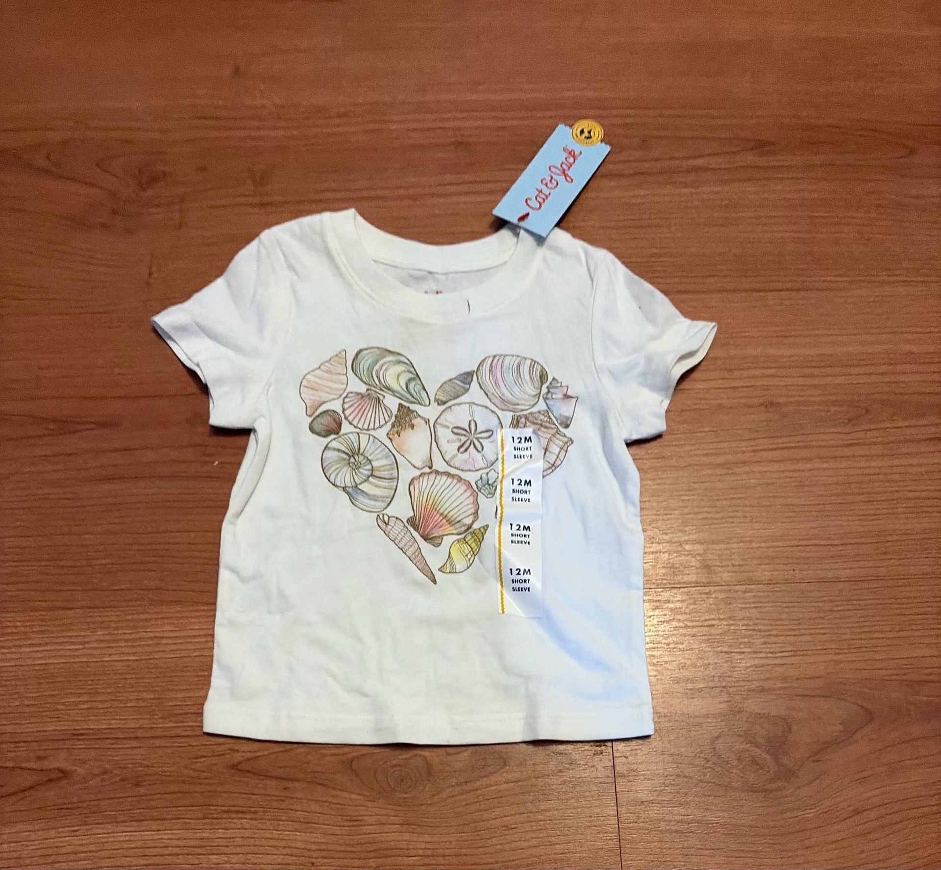 Cat & Jack Seashell Heart Graphic T-Shirt Size 12M White 4