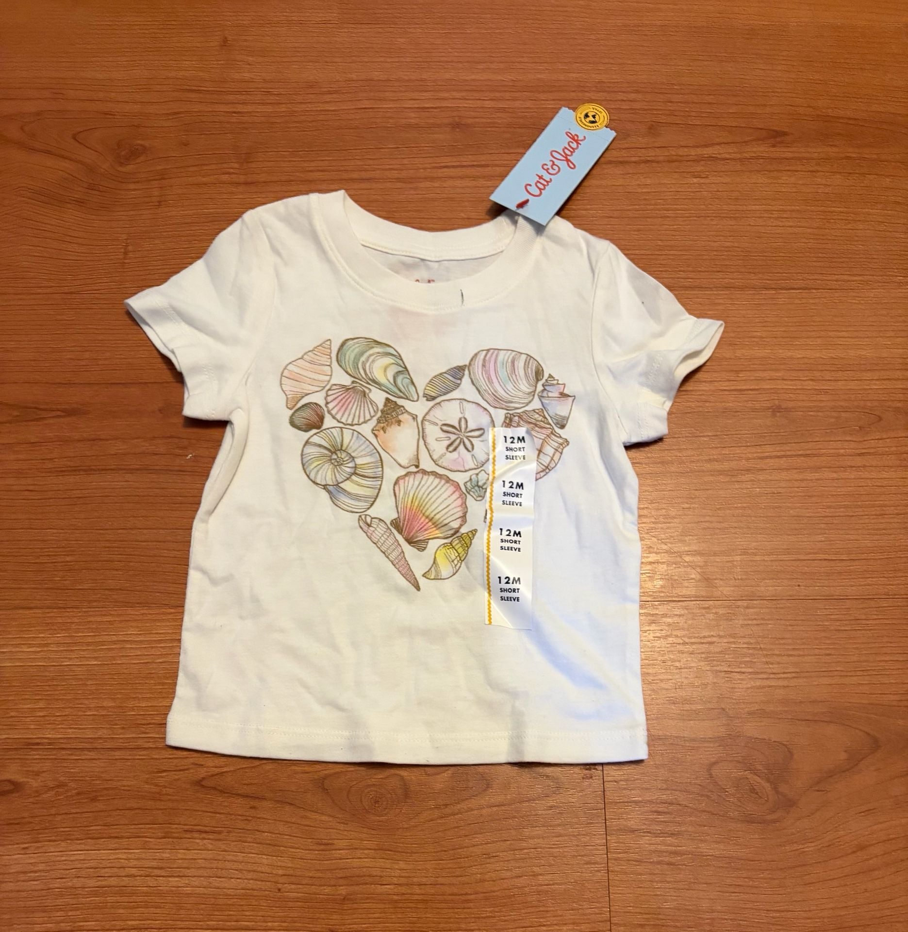 Cat & Jack Seashell Heart Graphic T-Shirt Size 12M White 5
