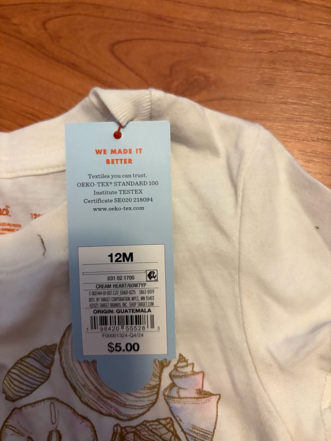 Cat & Jack Seashell Heart Graphic T-Shirt Size 12M White 7