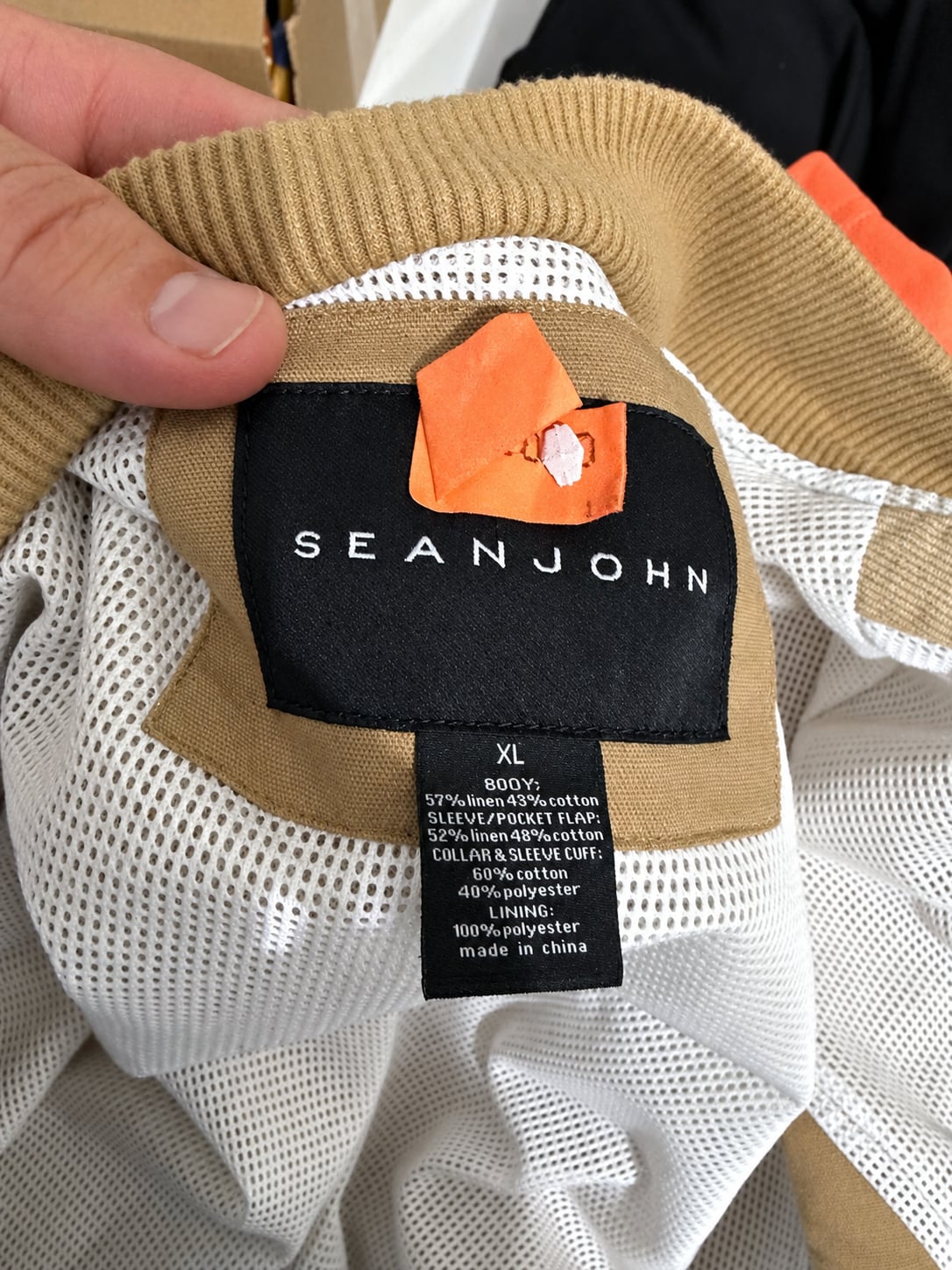 Sean John Men’s XL Linen Cotton Blend Bomber Jacket Tan Beige Full Zip 7