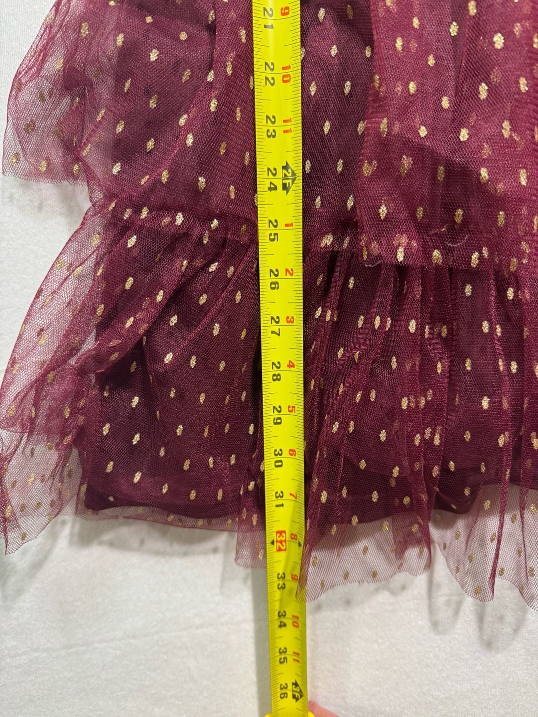 Lulus Tiered Tulle Dress Size S Burgundy Gold Dot Mini Dress 5
