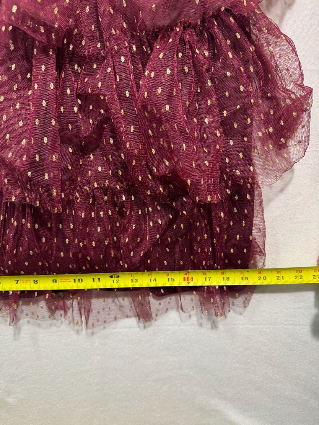Lulus Tiered Tulle Dress Size S Burgundy Gold Dot Mini Dress 7