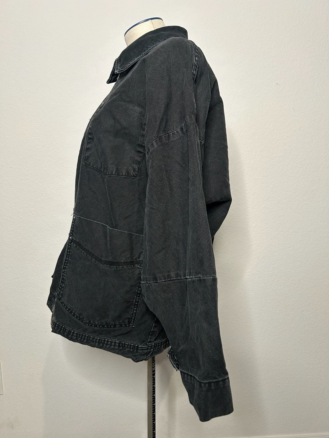 We The Free Jacket Size M Black Denim Utility Zip Cordcollar 3