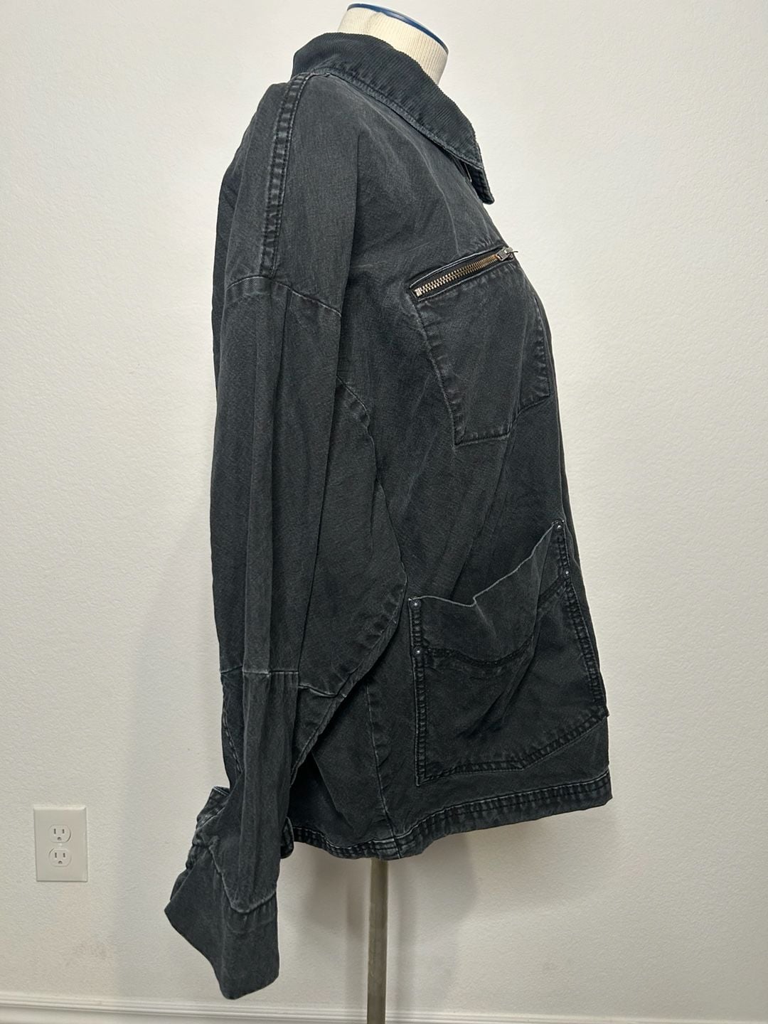 We The Free Jacket Size M Black Denim Utility Zip Cordcollar 4