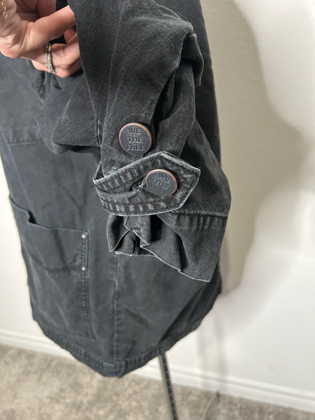 We The Free Jacket Size M Black Denim Utility Zip Cordcollar 6