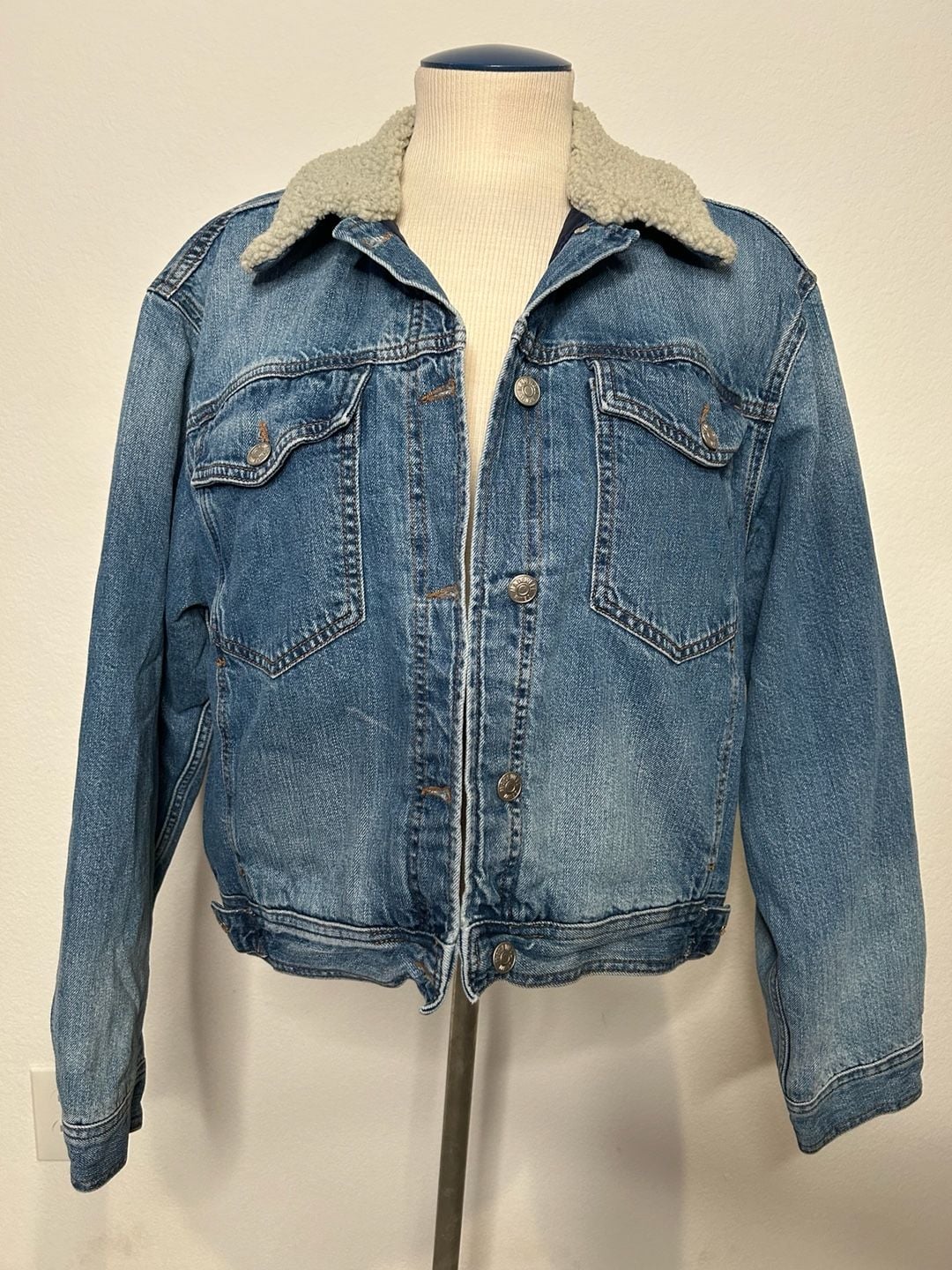 Madewell Sherpa Collar Denim Jacket Blue Quilted Lined 2