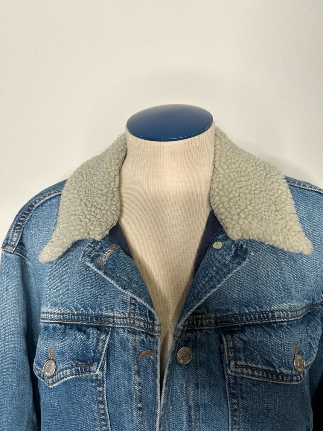 Madewell Sherpa Collar Denim Jacket Blue Quilted Lined 6