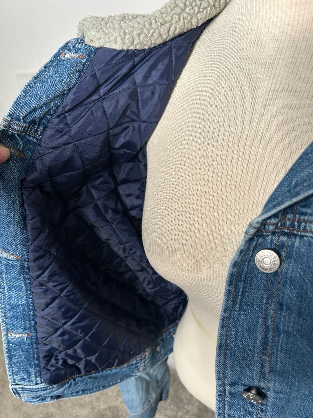 Madewell Sherpa Collar Denim Jacket Blue Quilted Lined 7