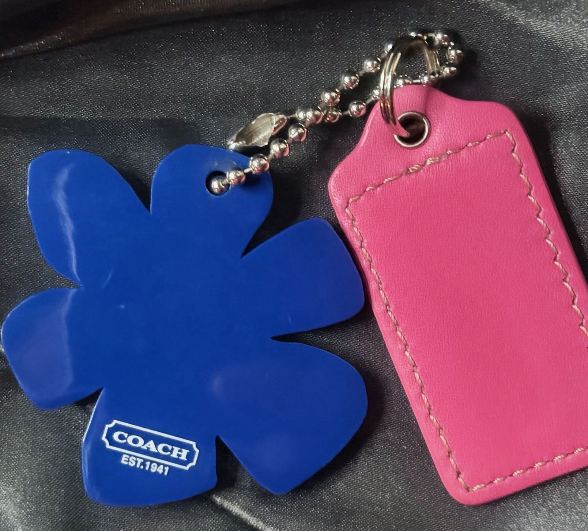 Coach Pink Leather Hangtag Charm With Coach Flower 4
