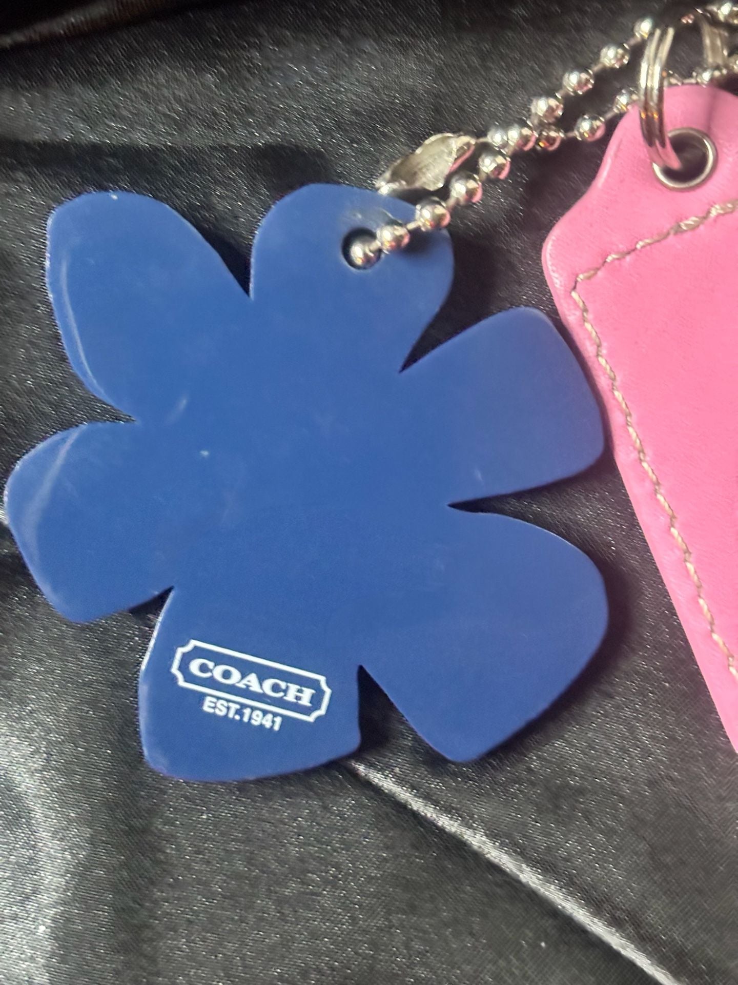 Coach Pink Leather Hangtag Charm With Coach Flower 6