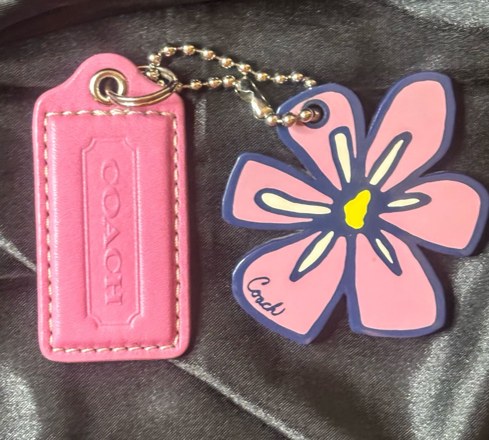 Coach Pink Leather Hangtag Charm With Coach Flower 7