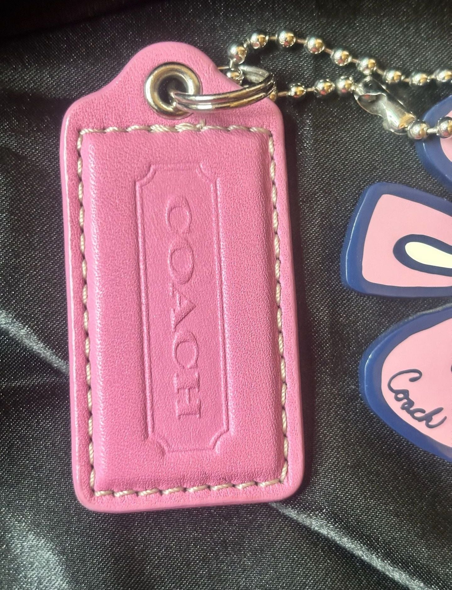Coach Pink Leather Hangtag Charm With Coach Flower 3