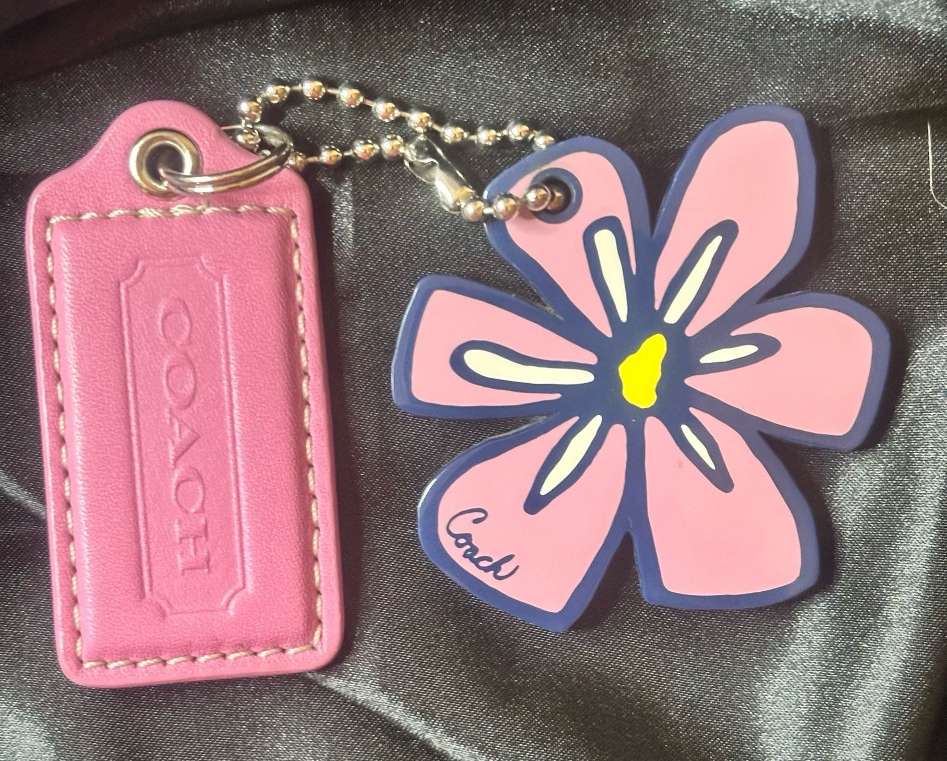 Coach Pink Leather Hangtag Charm With Coach Flower 2