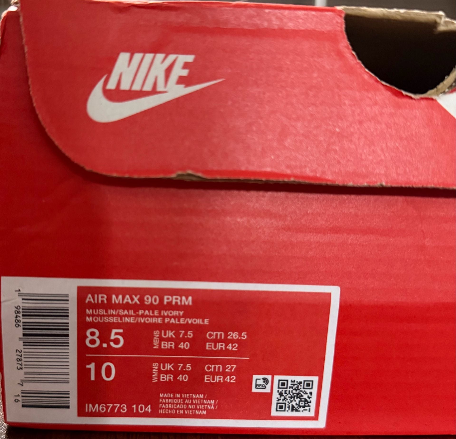 Nike Air Max 90 PRM Size 8.5 Muslin Sail Pale Ivory 7