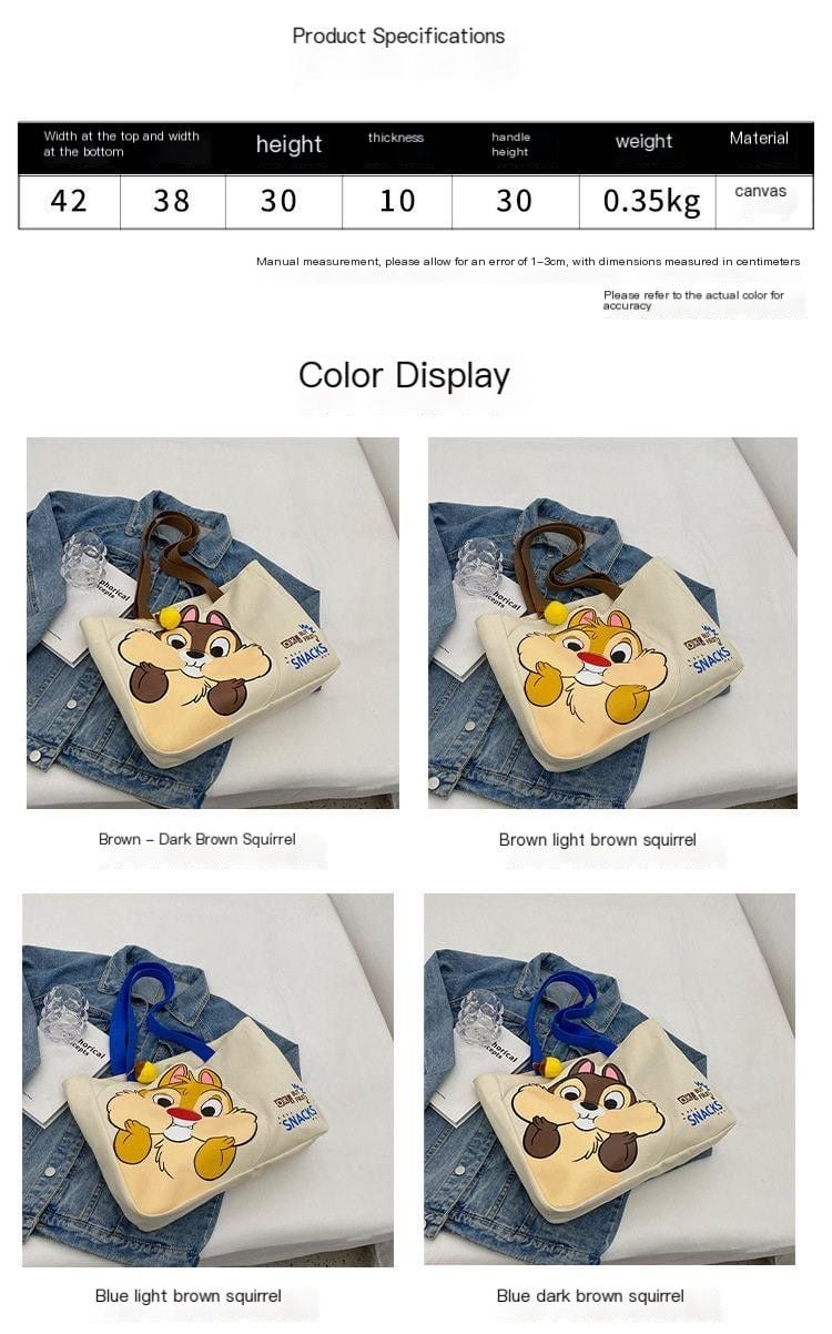 Unbranded Cute Cartoon Squirrel Canvas Tote Bag 6