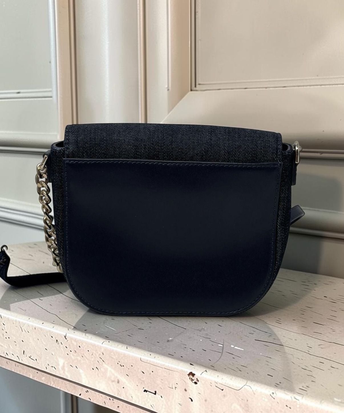 Michael Kors Denim Crossbody Bag Blue Leather Chain 3