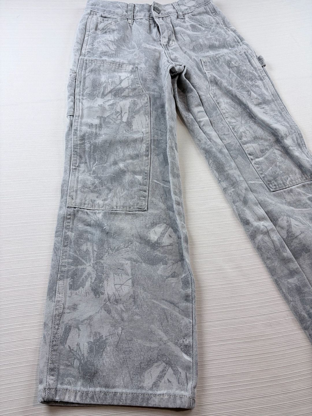 Kids RSQ Camo Carpenter Pants Size 12 Grey Leaf Print 3