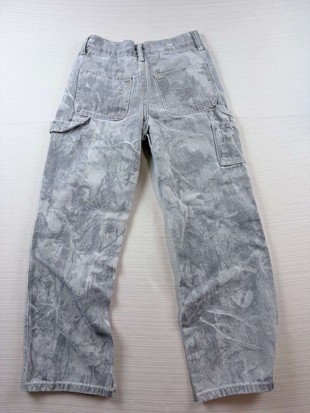 Kids RSQ Camo Carpenter Pants Size 12 Grey Leaf Print 5